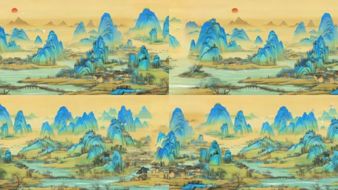 中国风山水大屏背景旗袍表演背景