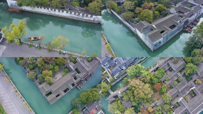苏州姑苏江南园林藕园的秋天风景航拍