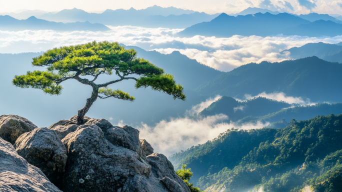 黄山风光迎客松日出云海延时航拍