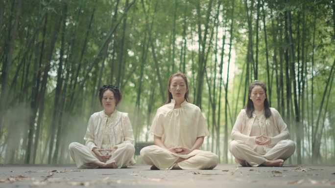 禅意竹林打坐放松竹林禅修