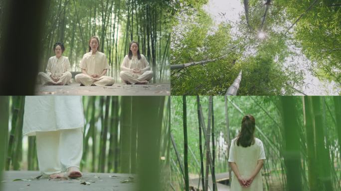 禅意竹林打坐放松竹林禅修