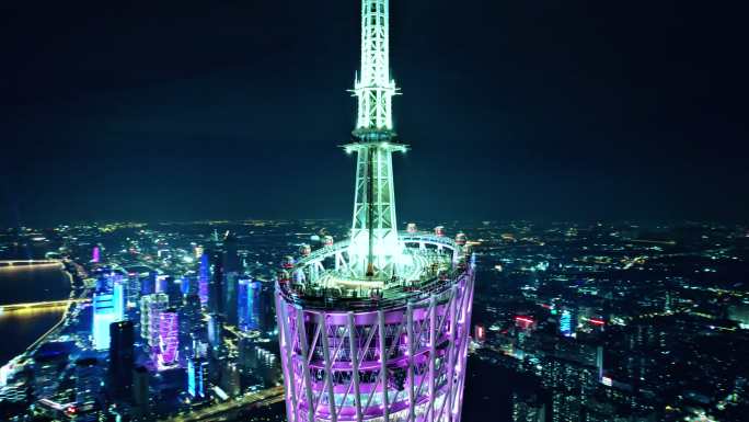 地标广州塔珠江新城夜景灯光节远中近景镜头