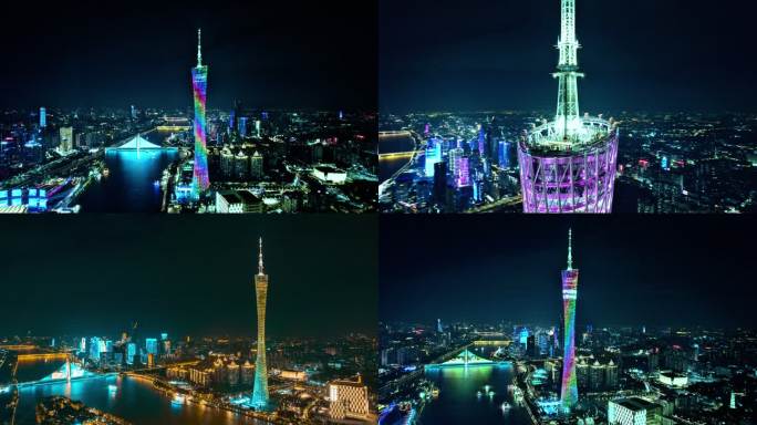 地标广州塔珠江新城夜景灯光节远中近景镜头