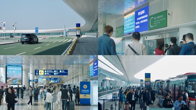 武汉天河机场 机场空镜 旅客登机接机