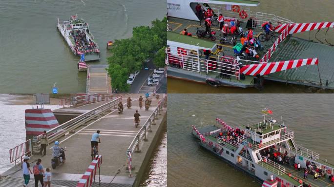 航拍渡轮过江一镜到底