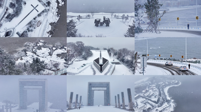 4K合集威海海边雪景冬天大海海滨公路大雪