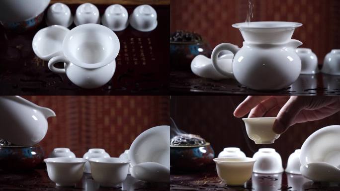 白瓷茶具泡茶倒茶