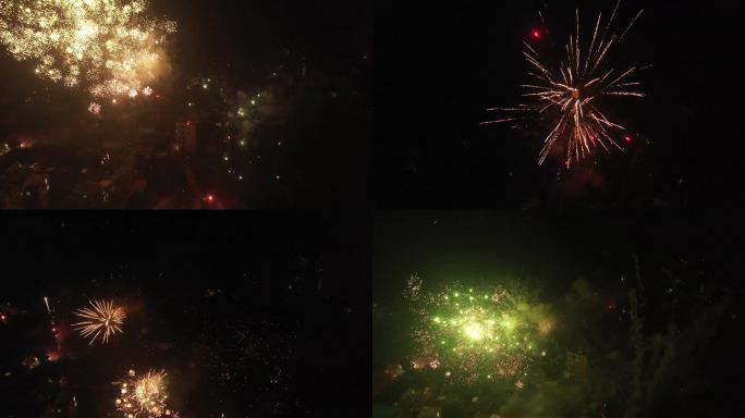 过年了 4K航拍农村除夕之夜绚烂烟花爆竹