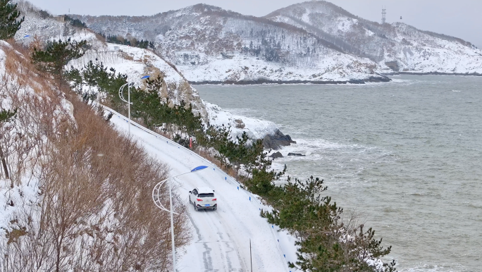 4K合集雪天海边公路冬天海边猫头山海滨路