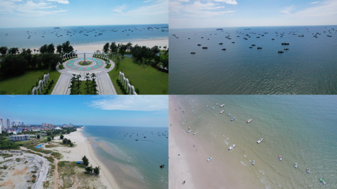 航拍广西北海银滩海景大海4K高清素材