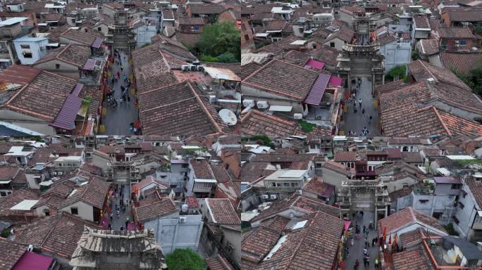 漳州古城街道航拍步行街游客俯拍大街小巷