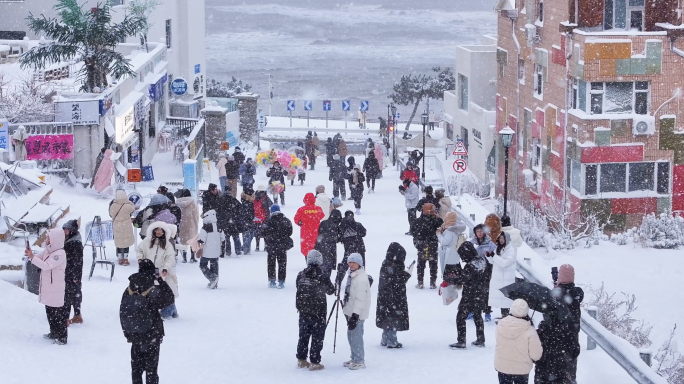 4K合集雪天火炬八街威海网红打卡冬天下雪
