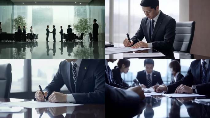 大气商务合同合作会议握手签字业务洽谈