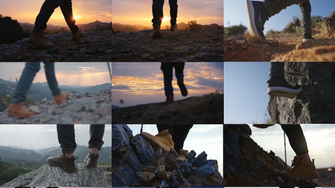 各种脚步特写走路登山