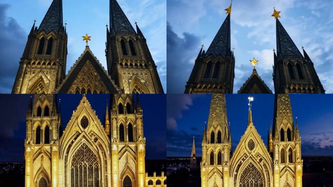 哥特式科隆大教堂夜景