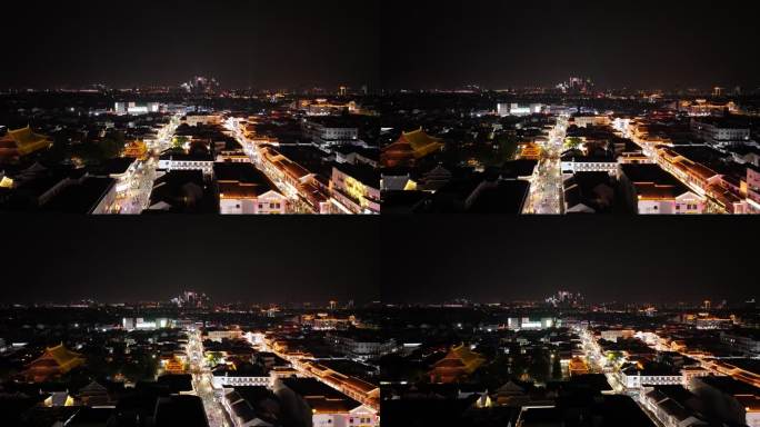 苏州观前街步行街夜景航拍