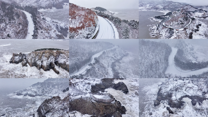 4K合集威海海浪下雪环海路大浪冬季
