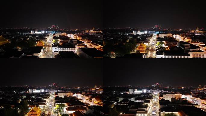 苏州观前街步行街夜景航拍