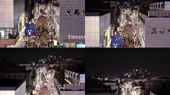 苏州观前街步行街夜景航拍