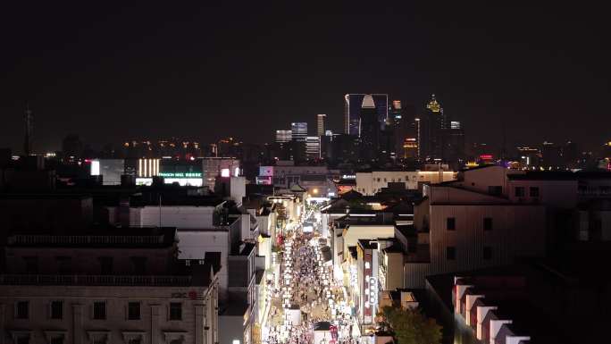苏州观前街步行街夜景航拍