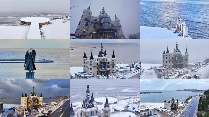 4K合集威海远遥神秘古堡下雪海边唯美城堡