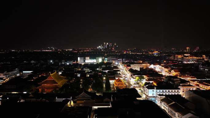 苏州观前街步行街夜景航拍