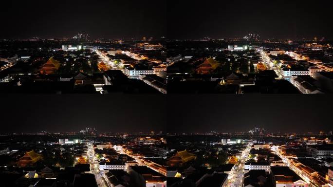 苏州观前街步行街夜景航拍