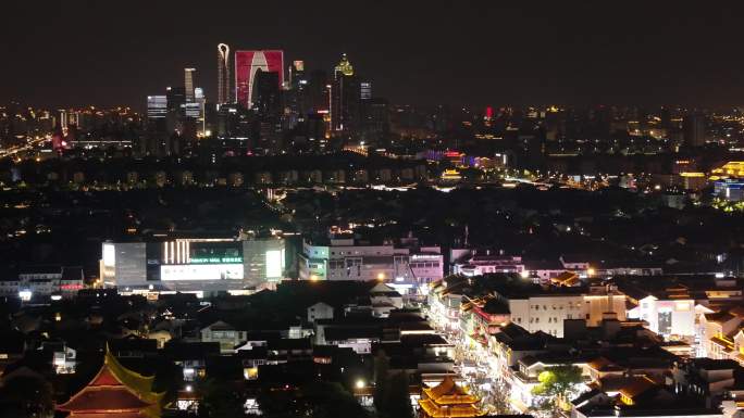 苏州观前街步行街夜景航拍