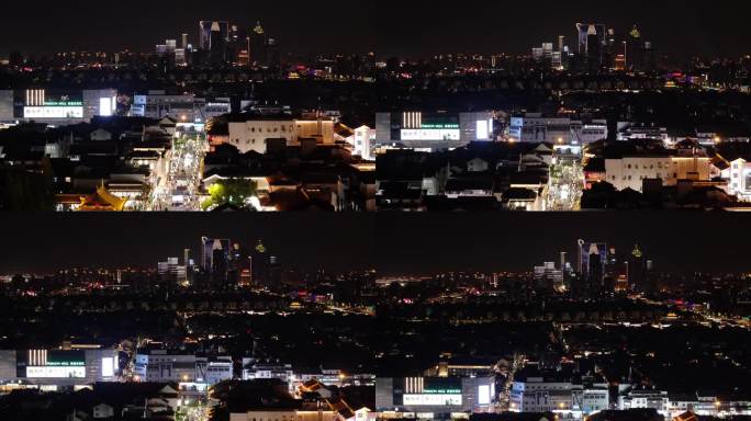 苏州观前街步行街夜景航拍