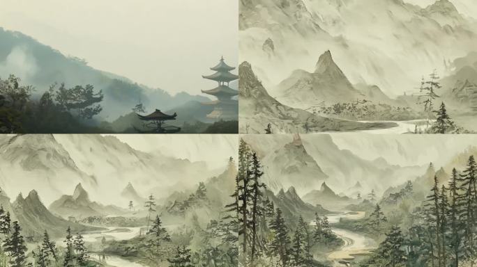 古风水墨山水背景