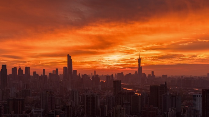 广州珠江新城日出朝霞火烧云