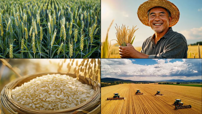农业水稻小麦粮食稻田大丰收 乡村振兴