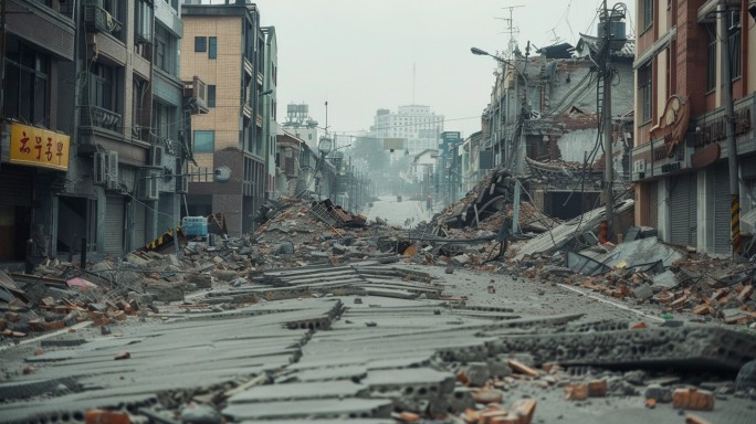 【4K】倒塌的房屋 地震现场 战争废墟