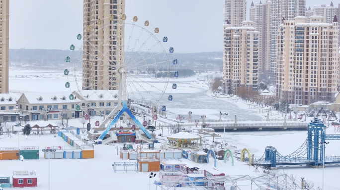 4K合集威海那香海冬季下雪游乐场白雪覆盖