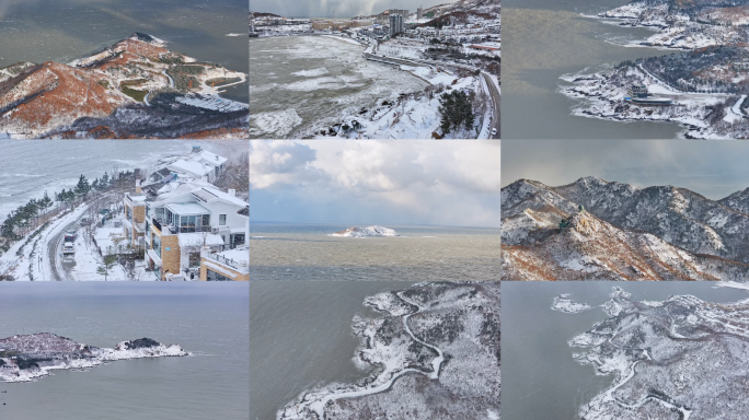 4K合集冬天环海路海边公路下雪海边海浪