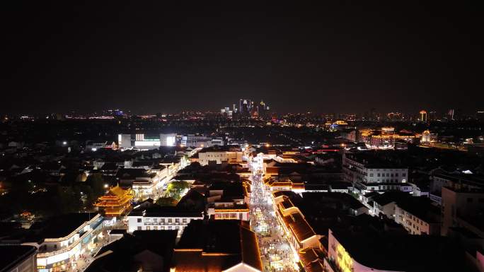 苏州观前街步行街夜景航拍