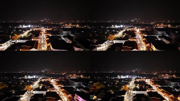 苏州观前街步行街夜景航拍