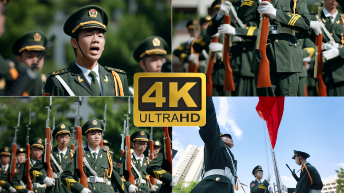 八一建军节中学生升旗仪式仪仗队五星旗