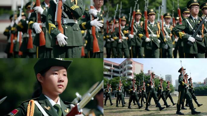八一建军节中学生升旗仪式仪仗队五星旗
