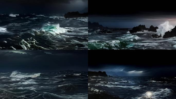 海灾难压抑背景乌云暴雨台风海难逃生