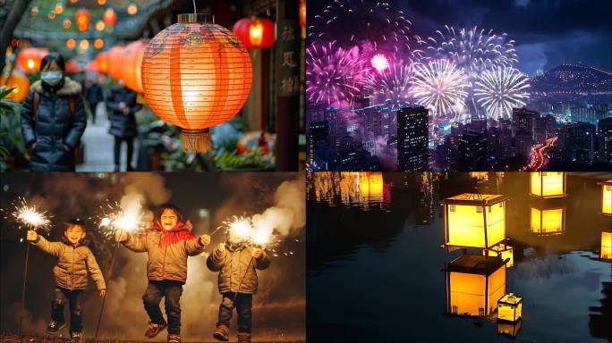 春节新年冬天年夜饭团圆烟花过年喜庆热闹气