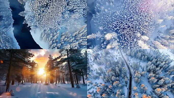 冬天雪景树林雾凇下雪大雪冬季小寒大寒唯美
