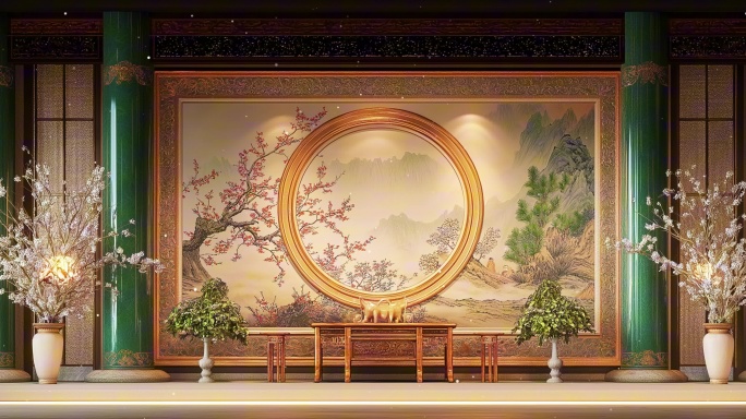 国风古风庭院舞台戏曲鼓舞乐器舞台大屏