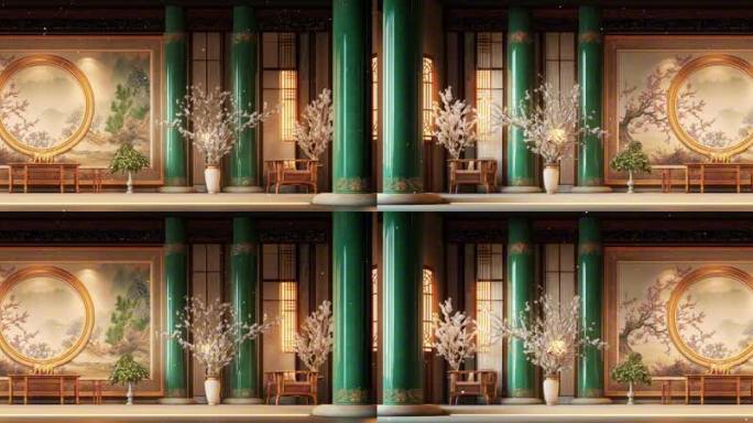 国风古风庭院舞台戏曲鼓舞乐器舞台大屏