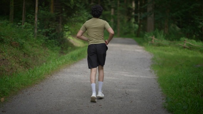 一个人在大自然怀抱中的美丽树荫小径上漫步。