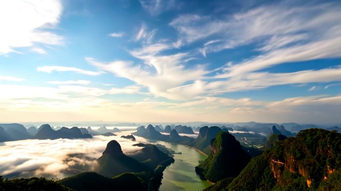 广西桂林山水风景唯美大自然风光云海ai素