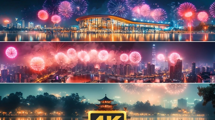 4k宽屏唯美烟花绽放的城市
