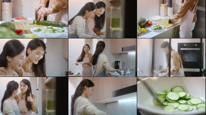 闺蜜一起做饭切菜厨房做饭美好生活