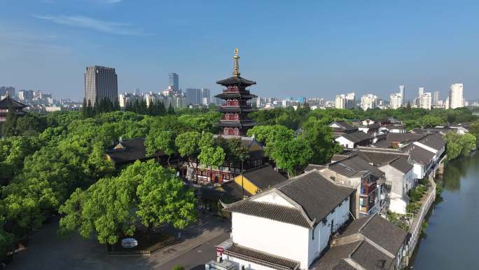 苏州寒山寺枫桥风景名胜区航拍