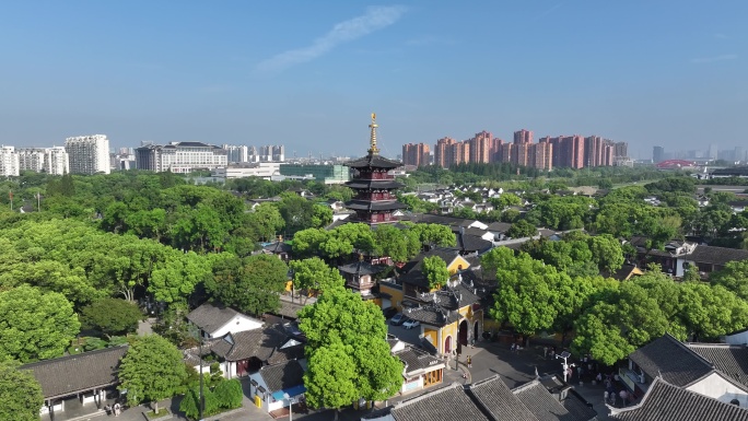 苏州寒山寺枫桥风景名胜区航拍